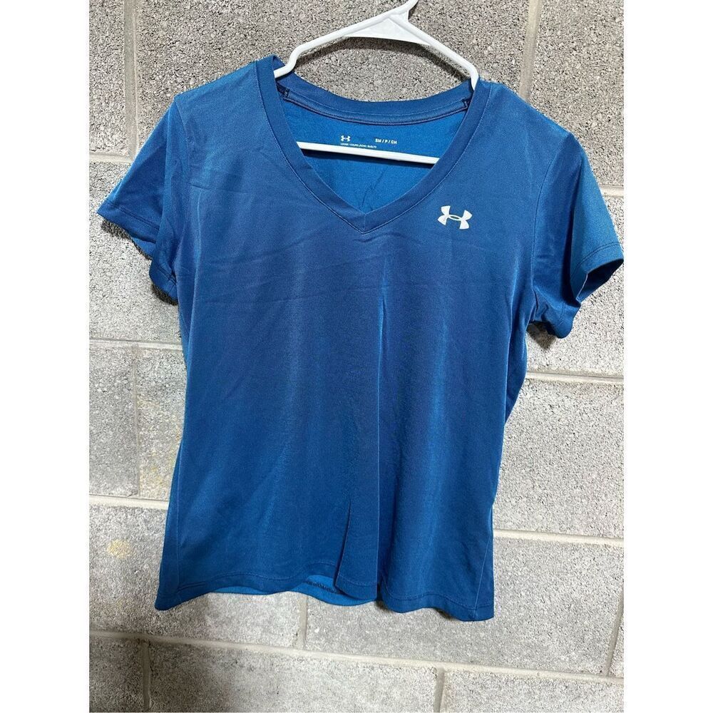 Under Armour V-Neck Short Sleeve Activewear T-Shirt Blue Size Small